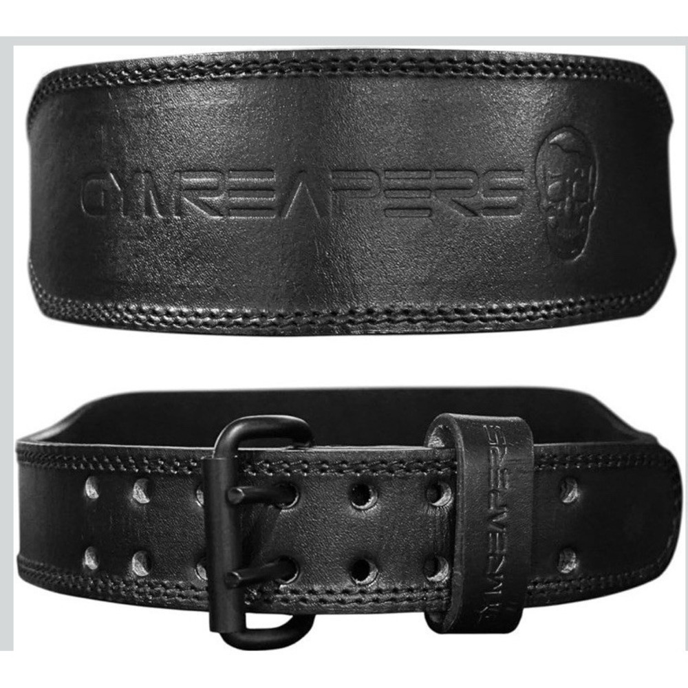 Gymreapers 7mm Leather Weightlifting Belt Black Dual Prong Buckle‎ Small w/Case
